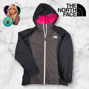 The North Face Rain Coat Girls Large Dryvent Hooded Waterproof Jacket Black Pink